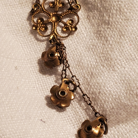 JANNY Floral and Pearl Look Necklace Paperclip Chain Signed Victorian Fl… - Picture 9 of 10